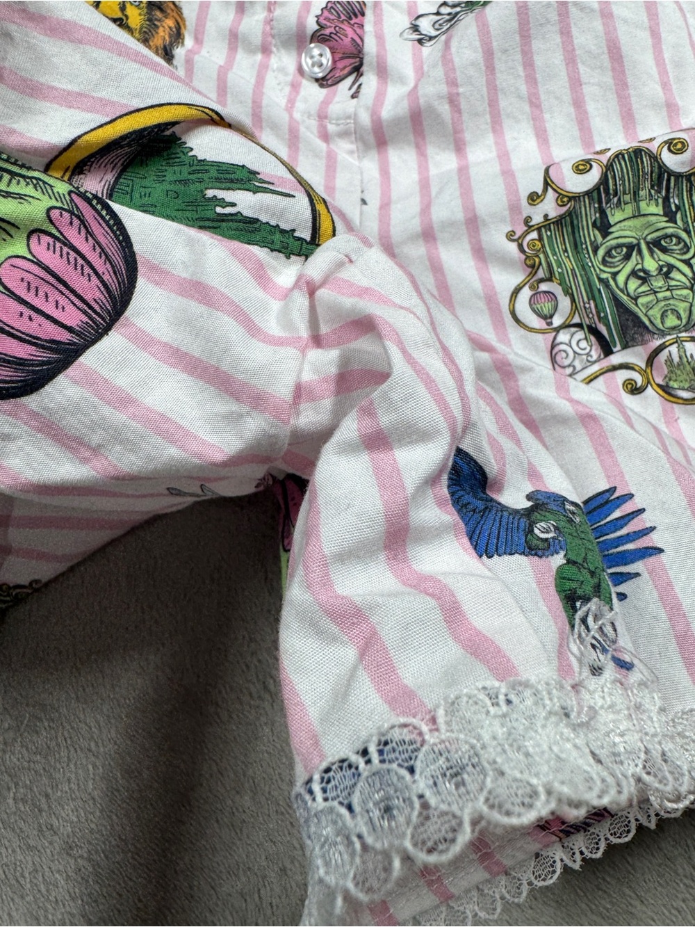 Katie Kime X Wicked Pink White Striped Boxer Style Floral Lace PJ Shorts Medium - Picture 7 of 16